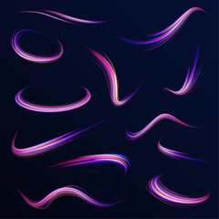 Laser beams luminous abstract sparkling isolated on a transparent background. Vector blue glowing lines air flow effect. Speed connection vector background. 