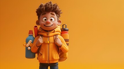 Animated Cartoon Boy on Summer Vacation with Backpack