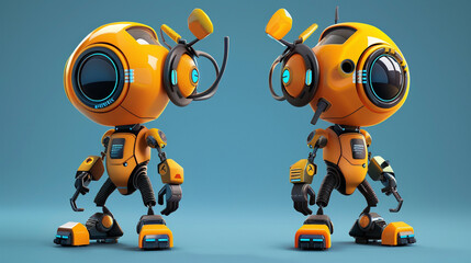 Create a unique digital cartoon character with advanced technological features integrated into its design