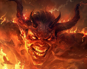 The Devil depicted as a mischievous character with red horns a sly grin - obrazy, fototapety, plakaty