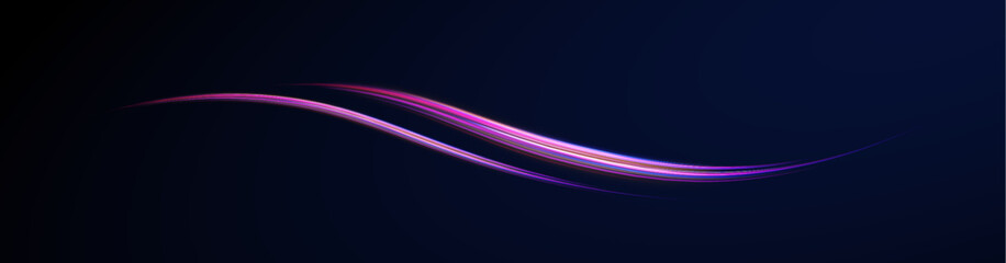 Abstract light lines of movement and speed with purple color sparkles. Laser beams luminous abstract sparkling isolated on a transparent background. Vector blue glowing lines air flow effect.	