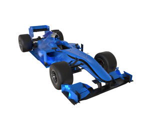Naklejka premium F1 3d race car or Formula 1 race blue detailed car isolated on transparency background.