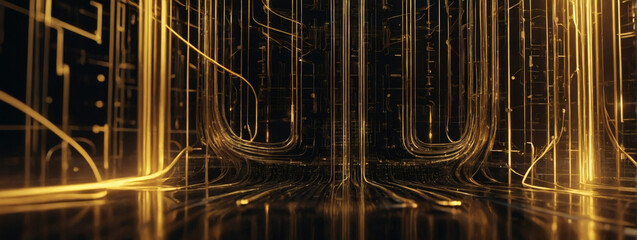 Abstract gold tech background with digital waves