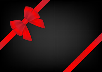 Red Ribbon Bow on Black Background. Vector Illustration.