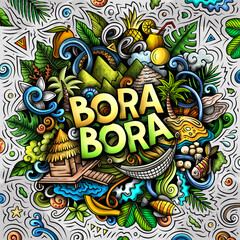 Bora-Bora funny cartoon doodle illustration - obrazy, fototapety, plakaty