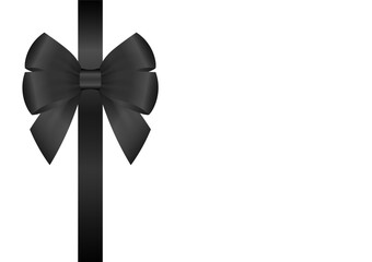 Black Ribbon Bow. Vector Illustration Isolated on White Background. 