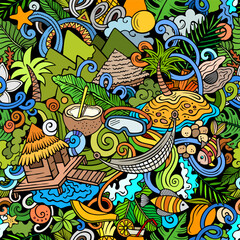 Cartoon doodles Bora-Bora island seamless pattern - obrazy, fototapety, plakaty