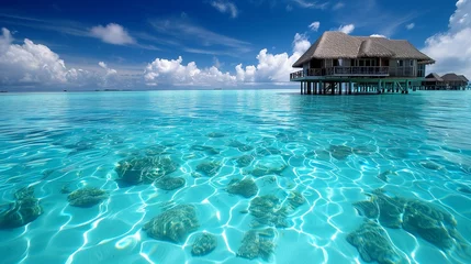 Crédence de cuisine en verre imprimé Turquoise Beautiful tropical Maldives resort hotel