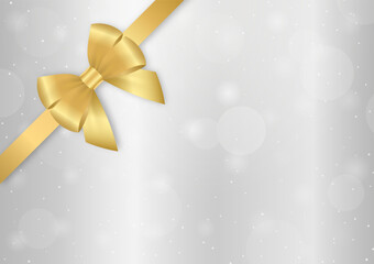 Golden Ribbon Bow on Silver Background for Christmas and New Year Event. Vector Illustration.