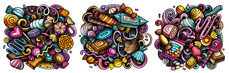 Candy cartoon vector doodle designs set