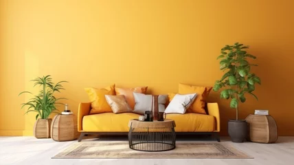 Photo sur Plexiglas Style bohème Home interior with ethnic boho decoration, living room in brown warm color
