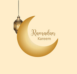modern ramadan kareem with gold lantern, moon vector illustration