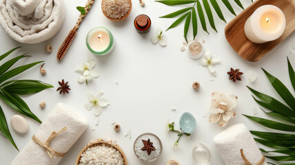TOP view spa with leaf and flower concept