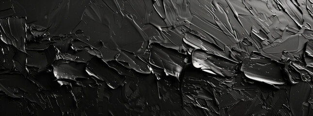 Glossy Black Textured Oil Paint Close-up. Close-up of glossy black oil paint with textured brush strokes and artistic details. - obrazy, fototapety, plakaty