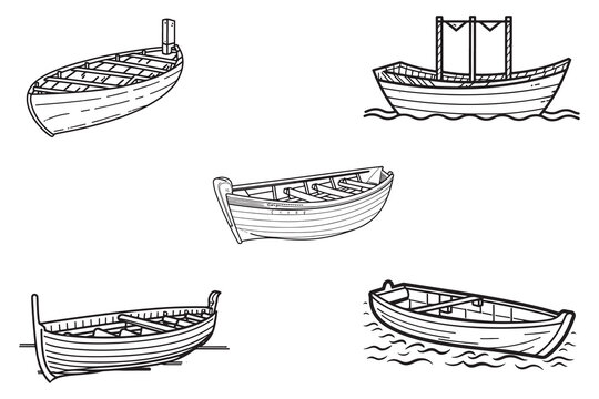 Wooden Paddle Boat outline vector on white background illustration