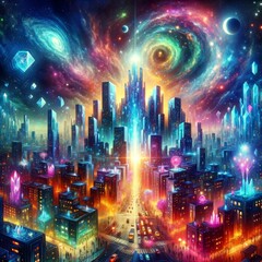 Crystal Neon Cityscape at Night