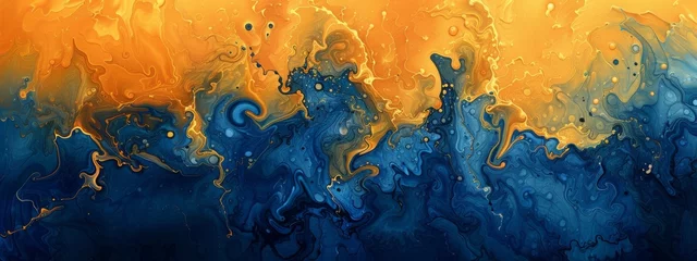 Fotobehang bright orange-yellow background turns into a dark blue background, technical drawing, water color, pencil, illustration, depth feeling, high quality © paisorn