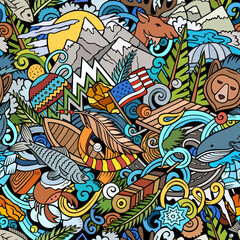Obraz na płótnie Canvas Cartoon doodles Alaska seamless pattern.