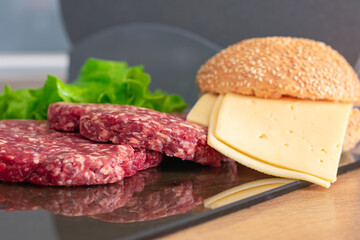 Ingredients for making a homemade burger