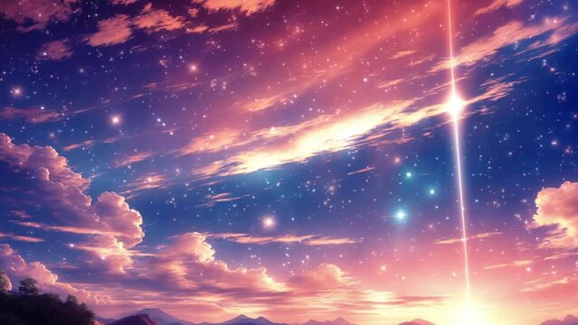 夜空に星が光るファンタジーな風景の背景動画