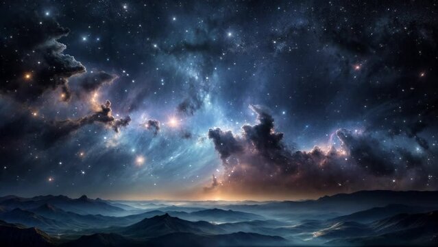 夜空に星が光るファンタジーな風景の背景動画