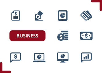 Business Icons. Investment, Investing, Contract, Tax Form, Money, Pie Chart, Report Icon