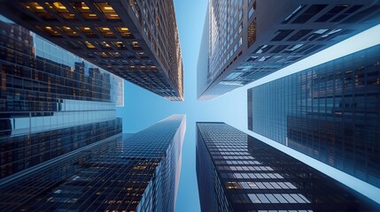 An hyper realistic buildings, skyscrapers from above to sky - obrazy, fototapety, plakaty