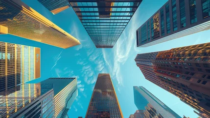 Tuinposter An hyper realistic buildings, skyscrapers from above to sky © JetHuynh