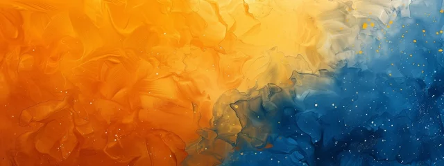 Papier Peint photo Lavable Orange bright orange-yellow background turns into a dark blue background, technical drawing, water color, pencil, illustration, depth feeling, high quality