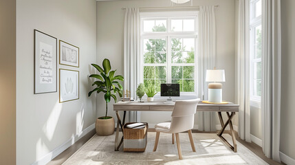 Serenity in Simplicity: A Minimalist Home Office Bathed in Natural Light