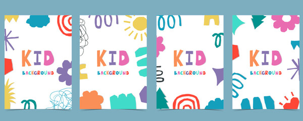 shape paper cut out background with colorful.illustration vector for a4 vertical kid design