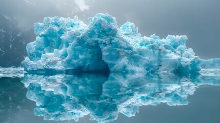 Majestic Iceberg Reflection in Pristine Arctic Waters, A Serene and Chilling Natural Wonder, Stunning Cold Landscape