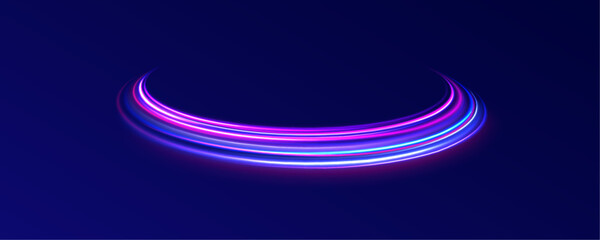 Abstract energy in the form of stripe, arc, curl and zigzag in neon colors with light effect. и Acceleration speed motion on night road. Bright sparkling background.	