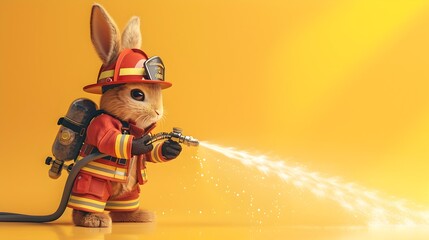 Brave Bunny Firefighter in Hyper-Realistic Illustration - obrazy, fototapety, plakaty