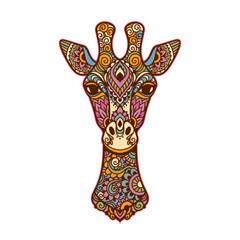 Giraffe mandala retro. Vector illustration. Flower Ethnic drawing. Giraffe animal nature in Zen boho style. Coloring page, hippie style