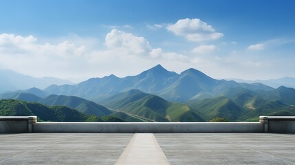 a road with road barriers on a sunny day over a blue sky and mountains - obrazy, fototapety, plakaty
