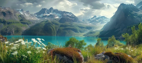 Foto op Canvas Un lac en haute montagne, sous un ciel gris menaçant. © David Giraud