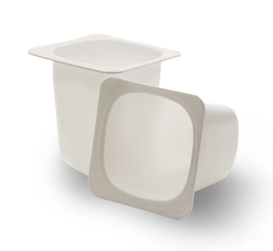 Empty plastic yogurt pots