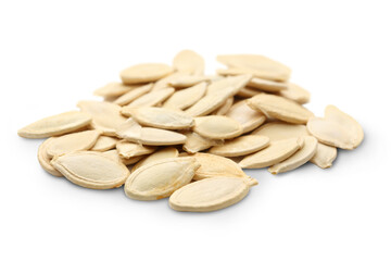 Pumpkin seeds on the white background