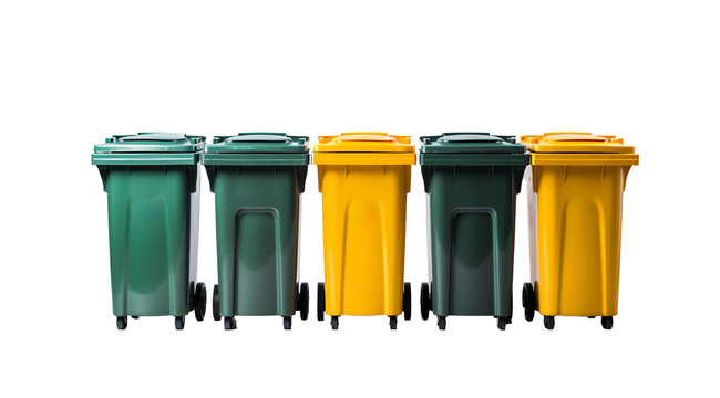 a row of garbage cans