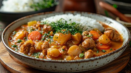 Curry and rice, traditional Japanese rice bowl.