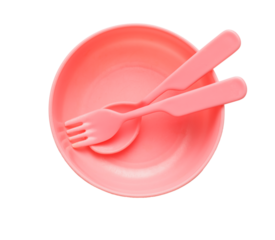 Dish, spoon and fork