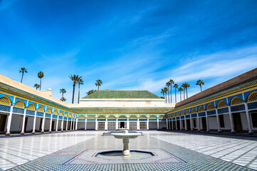 Stunning view of a courtyard in Bahia Palace in Marrakesh, Morocco - 750697677