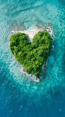 Aerial Shot of Paradise Island in the Shape of a Heart