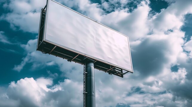 Advertising Billboard. Blank Exterior Sign against a Cloudy Sky. Mockup Template