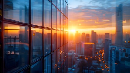 Fototapeta na wymiar City Skyline View from Office Window at Sunset