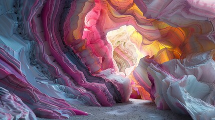Cave with Pink and Yellow Rippled Forms