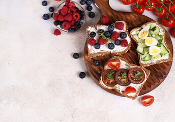 assorted sandwiches with different fillings for breakfast