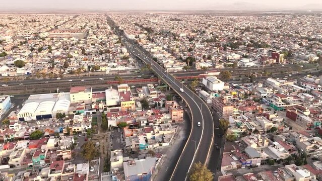 Slow motion drone footage of the Ecatepec conurbation area in the CDMX metropolitan area