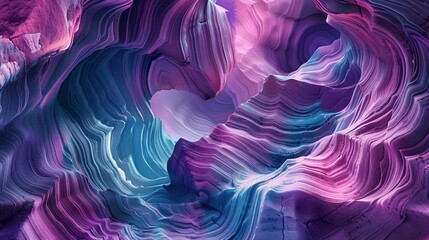 Obraz premium Geology Wallpaper with Curved Cave Passages. Eroded Rock with Purple and Blue Hues